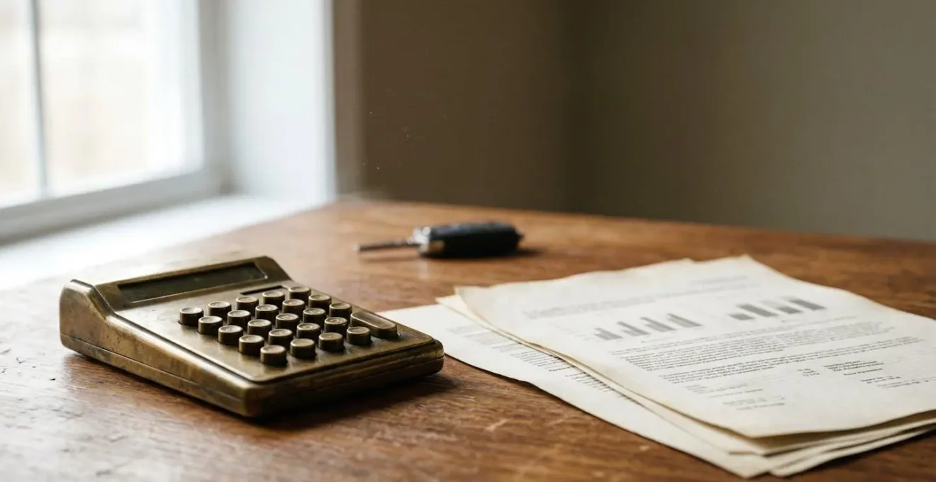Calculatrice et documents d'assurance automobile illustrant le calcul du point de bascule financier
