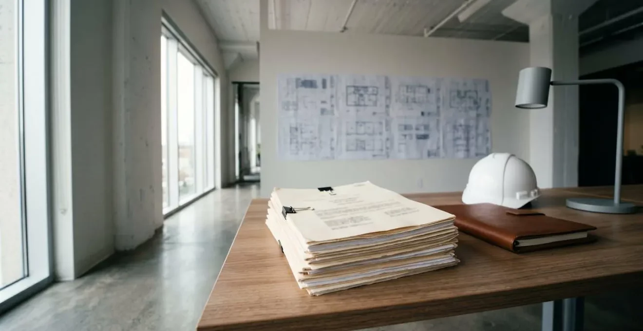 Documents officiels d'assurance préparés pour un chantier spécifique de grande envergure