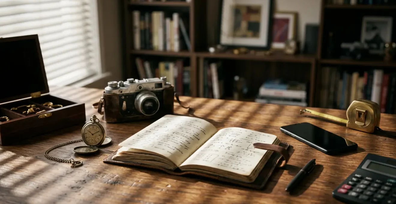Bureau moderne avec documents d'inventaire et objets de valeur à évaluer pour l'assurance habitation