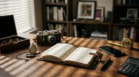 Bureau moderne avec documents d'inventaire et objets de valeur à évaluer pour l'assurance habitation