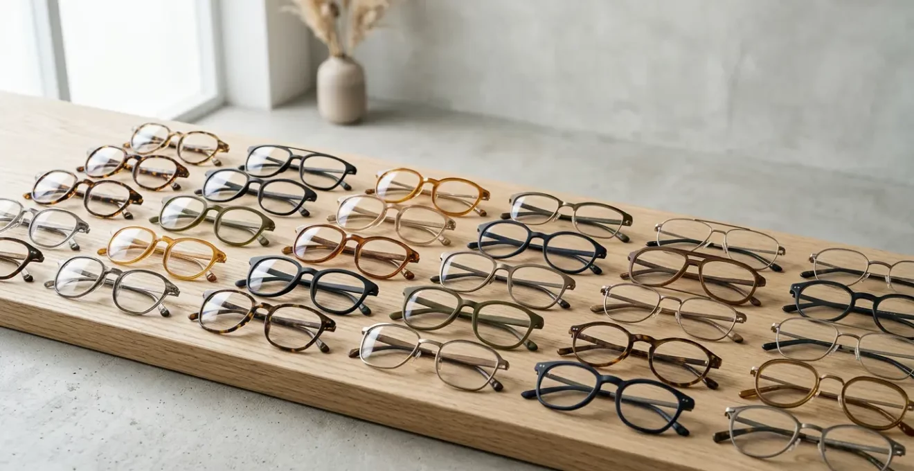 Assortiment de montures de lunettes de vue modernes sur fond épuré