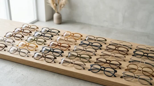 Assortiment de montures de lunettes de vue modernes sur fond épuré